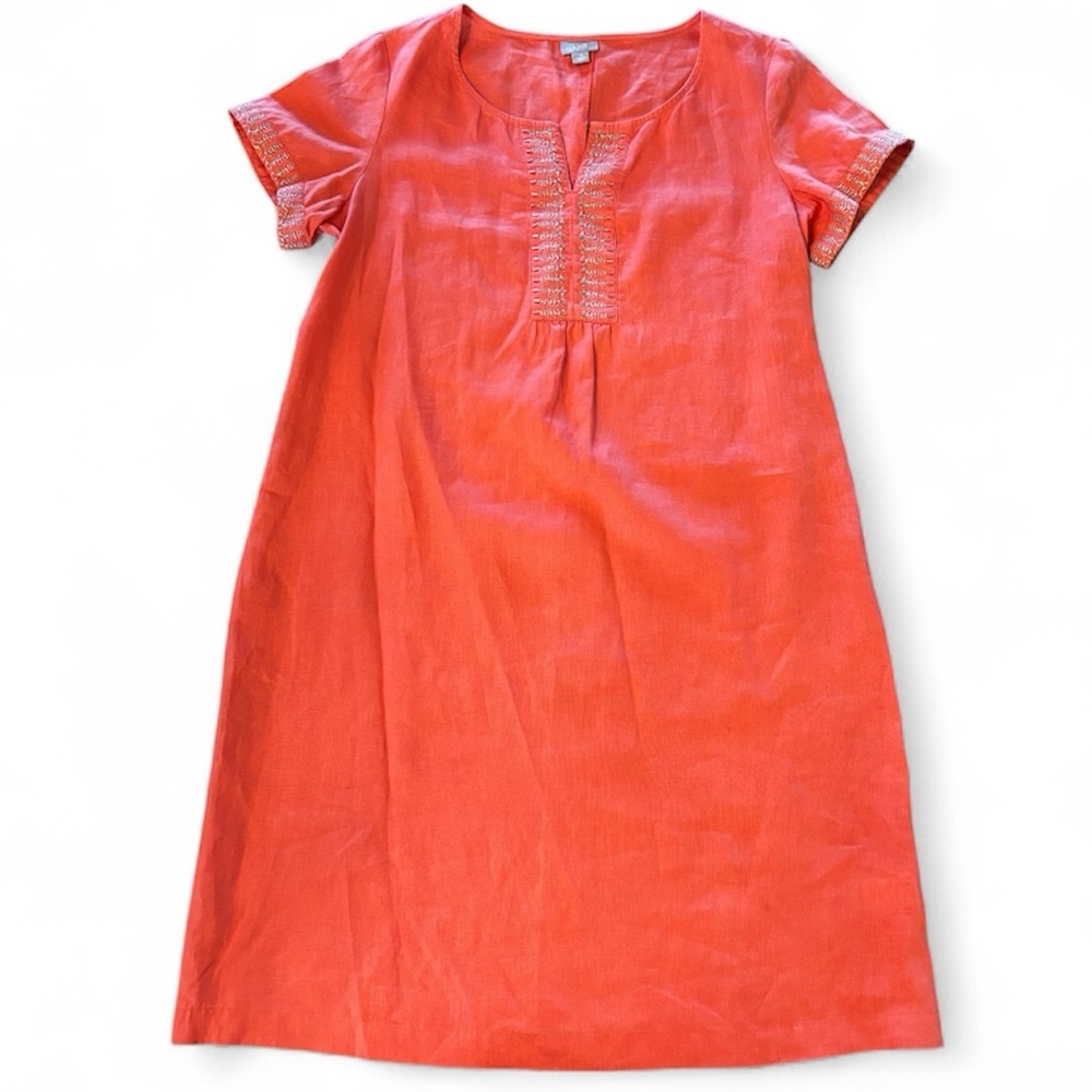 J. Jill Linen Short Sleeve Shirtdress, size 12, Relaxed Comfy Beachy Embroidered - Picture 4 of 12